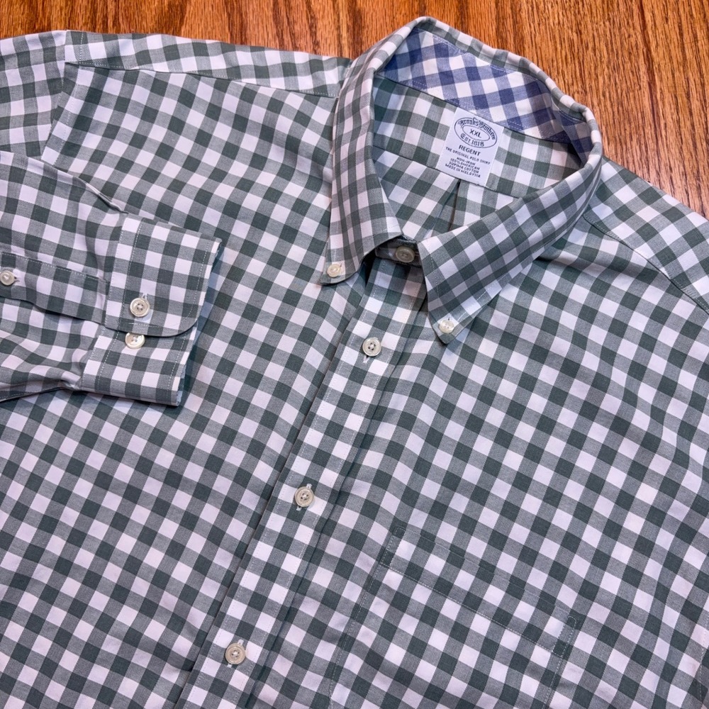Brooks Brothers Shirt Mens XXL Green Gingham Regent Non-Iron Supima Button Down